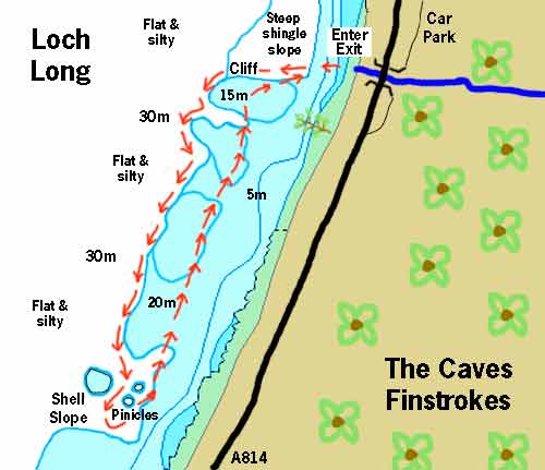 The caves dive map